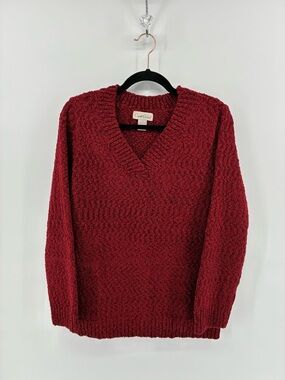 Cozy V-Neck Sweater in Deep Metallic Red